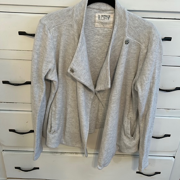 LOFT Sweaters - LOFT Light Gray Ribbed Open Front Cardigan